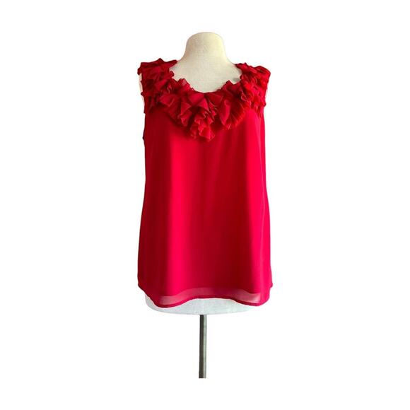 Womens Top Size Large Red Tank Top Ruffles Flowy Professional Party Indie - Picture 3 of 7